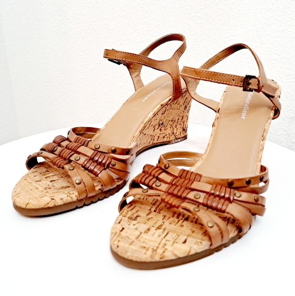 Naturalizer Leather cork wedge sandals boho Ursula Brazil strappy brown shoes - Picture 6 of 11